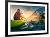 Young Lady Paddling Hard the Kayak with Lots of Splashes-Dudarev Mikhail-Framed Photographic Print