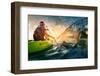 Young Lady Paddling Hard the Kayak with Lots of Splashes-Dudarev Mikhail-Framed Photographic Print