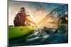 Young Lady Paddling Hard the Kayak with Lots of Splashes-Dudarev Mikhail-Mounted Photographic Print