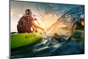 Young Lady Paddling Hard the Kayak with Lots of Splashes-Dudarev Mikhail-Mounted Photographic Print