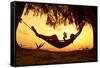 Young Lady Reading the Book in the Hammock on Tropical Beach at Sunset-Dudarev Mikhail-Framed Stretched Canvas