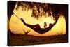 Young Lady Reading the Book in the Hammock on Tropical Beach at Sunset-Dudarev Mikhail-Stretched Canvas