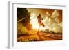 Young Lady Running on a Rural Road during Sunset-Dudarev Mikhail-Framed Photographic Print