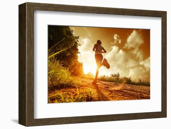 Young Lady Running on a Rural Road during Sunset-Dudarev Mikhail-Framed Photographic Print