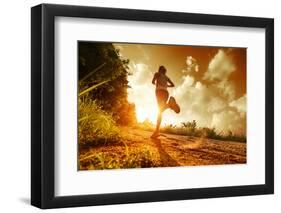 Young Lady Running on a Rural Road during Sunset-Dudarev Mikhail-Framed Photographic Print