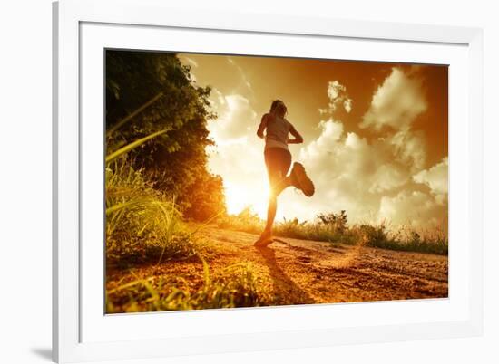 Young Lady Running on a Rural Road during Sunset-Dudarev Mikhail-Framed Photographic Print