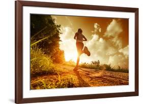 Young Lady Running on a Rural Road during Sunset-Dudarev Mikhail-Framed Photographic Print