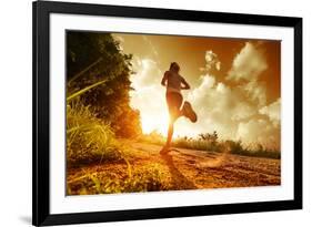 Young Lady Running on a Rural Road during Sunset-Dudarev Mikhail-Framed Photographic Print