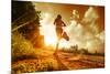 Young Lady Running on a Rural Road during Sunset-Dudarev Mikhail-Mounted Photographic Print