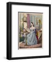 Young Lady Sewing 1840s-null-Framed Art Print