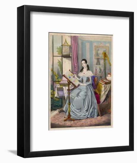 Young Lady Sewing 1840s-null-Framed Art Print