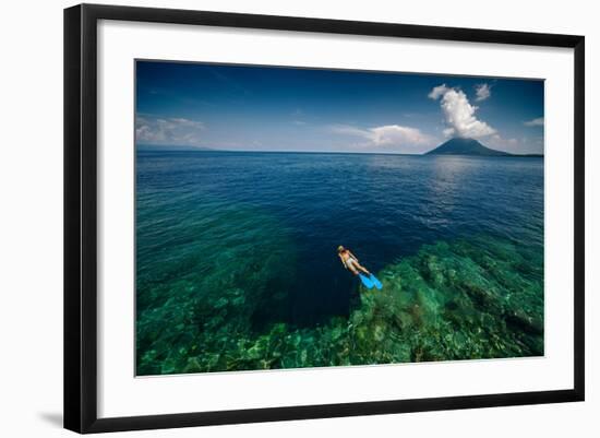 Young Lady Snorkeling over the Reef Wall in the Area of the Island of Bunaken, Sulawesi, Indonesia-Dudarev Mikhail-Framed Photographic Print