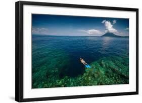 Young Lady Snorkeling over the Reef Wall in the Area of the Island of Bunaken, Sulawesi, Indonesia-Dudarev Mikhail-Framed Photographic Print