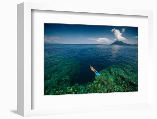 Young Lady Snorkeling over the Reef Wall in the Area of the Island of Bunaken, Sulawesi, Indonesia-Dudarev Mikhail-Framed Photographic Print