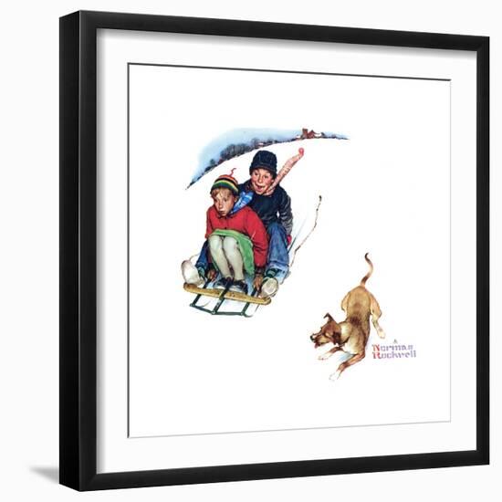 Young Love: Sledding-Norman Rockwell-Framed Premium Giclee Print