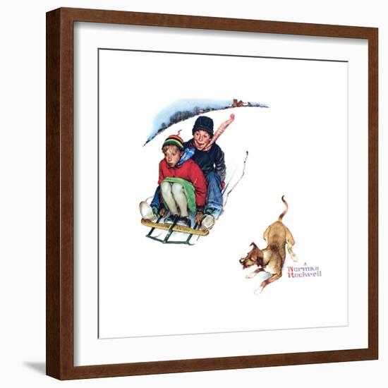 Young Love: Sledding-Norman Rockwell-Framed Giclee Print