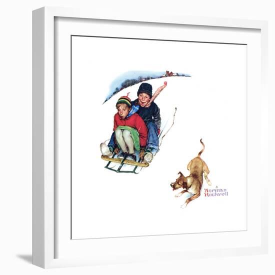 Young Love: Sledding-Norman Rockwell-Framed Giclee Print