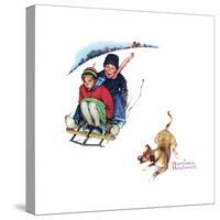 Young Love: Sledding-Norman Rockwell-Stretched Canvas