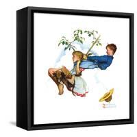 Young Love: Swinging-Norman Rockwell-Framed Stretched Canvas