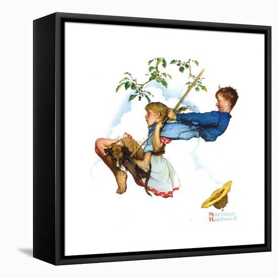 Young Love: Swinging-Norman Rockwell-Framed Stretched Canvas