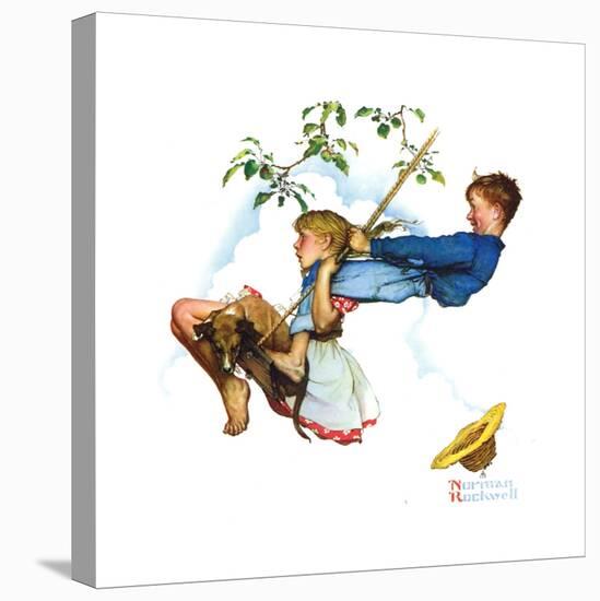 Young Love: Swinging-Norman Rockwell-Stretched Canvas