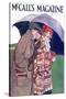 Young Lover Under An Umbrella-Vintage Dish-Stretched Canvas