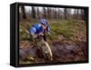 Young Male Recreational Mountain Biker Riding in the Forest-null-Framed Stretched Canvas