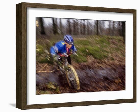 Young Male Recreational Mountain Biker Riding in the Forest-null-Framed Photographic Print