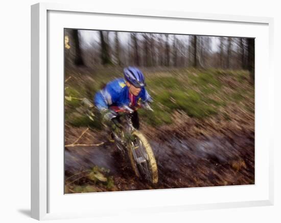 Young Male Recreational Mountain Biker Riding in the Forest-null-Framed Photographic Print