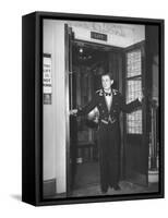 Young Man Blocking the Entrance to the "Lift", in America it Is Called an Elevator-null-Framed Stretched Canvas