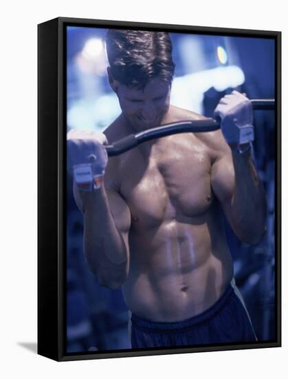 Young Man Exercising with Barbells-null-Framed Stretched Canvas