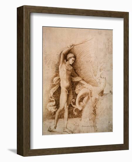 Young Man Fighting the Dragon, Late 15th Century-Andrea Mantegna-Framed Giclee Print