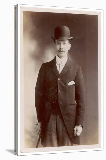 Young Man in Morning Coat, Bowler Hat and Cane: Perhaps an Office Clerk-null-Stretched Canvas