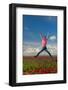 Young Man is Jumping above the Typical Dutch Tulips-Ivonnewierink-Framed Photographic Print