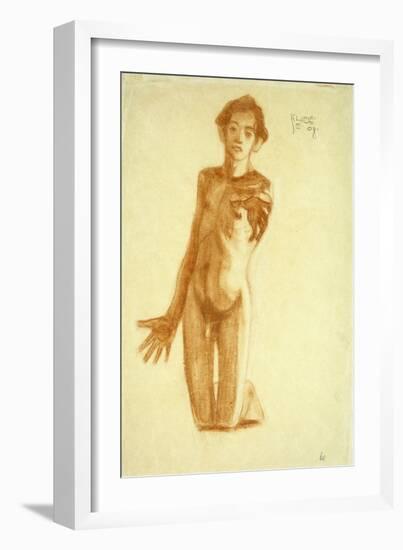 Young Man Kneeling, 1908-Egon Schiele-Framed Giclee Print