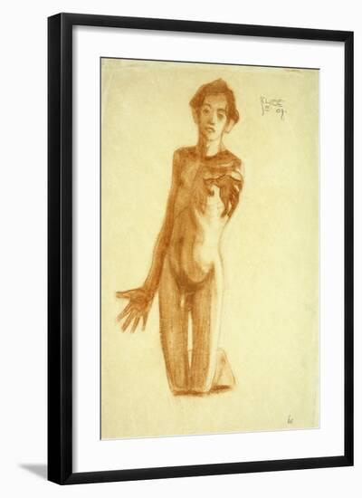 Young Man Kneeling, 1908-Egon Schiele-Framed Premium Giclee Print