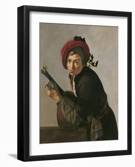 Young Man Playing a Theorbo-Jan Gerritsz van Bronckhorst-Framed Giclee Print