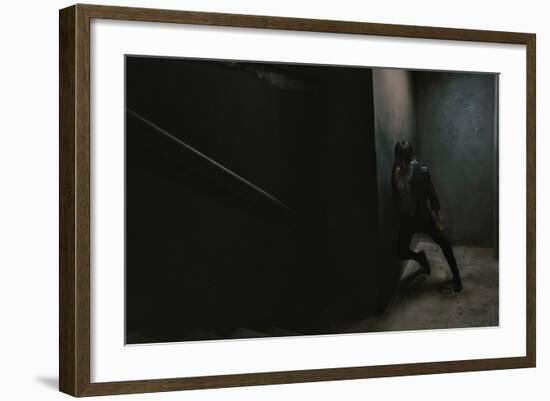 Young Man Posing in Dark Setting-Luis Beltran-Framed Photographic Print