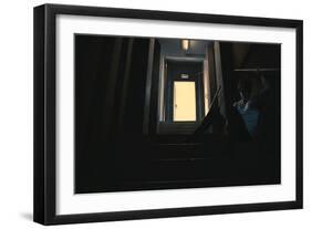 Young Man Posing in Dark Setting-Luis Beltran-Framed Photographic Print