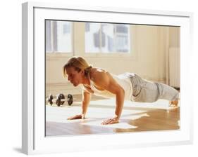 Young Man Preforming Push Up Exercise in Gym, New York, New York, USA-Chris Trotman-Framed Photographic Print