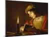 Young Man Reading by Candle Light, c.1630-Matthias Stomer-Mounted Giclee Print