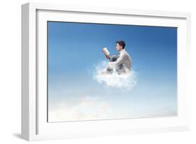 Young Man Reads Sitting On A Cloud-olly2-Framed Art Print