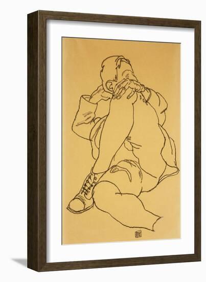 Young Man Reclining with his Head Resting on His Crossed Leg-Egon Schiele-Framed Giclee Print