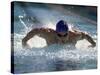 Young Man Swimming the Butterfly Stroke-null-Stretched Canvas