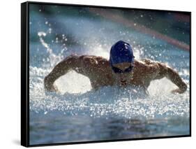 Young Man Swimming the Butterfly Stroke-null-Framed Stretched Canvas