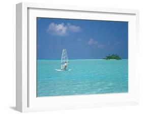 Young Man Windsurfing Near Tropical Island and Lagoon in the Maldives, Indian Ocean-Sakis Papadopoulos-Framed Photographic Print