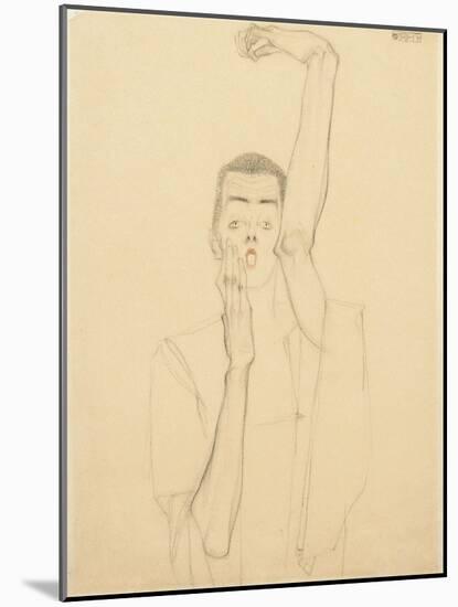 Young Man with a Raised Arm and Red Mouth; Selbstbildnis Mit Erhobenem Linken Arm Und Rotem Mund-Egon Schiele-Mounted Giclee Print