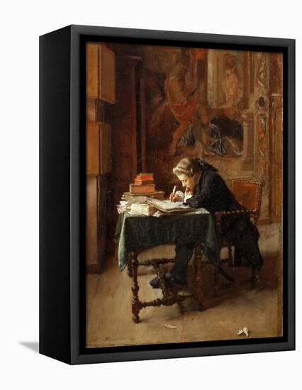 Young Man Writing-Ernest Jean Louis Meissonier-Framed Stretched Canvas