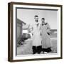 Young Married Couple Pose in their Illinois Yard, Ca. 1956-null-Framed Photographic Print