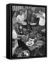 Young Married Couples Enjoying a Backyard Buffet Feast , Featuring Spaghetti-Nina Leen-Framed Stretched Canvas